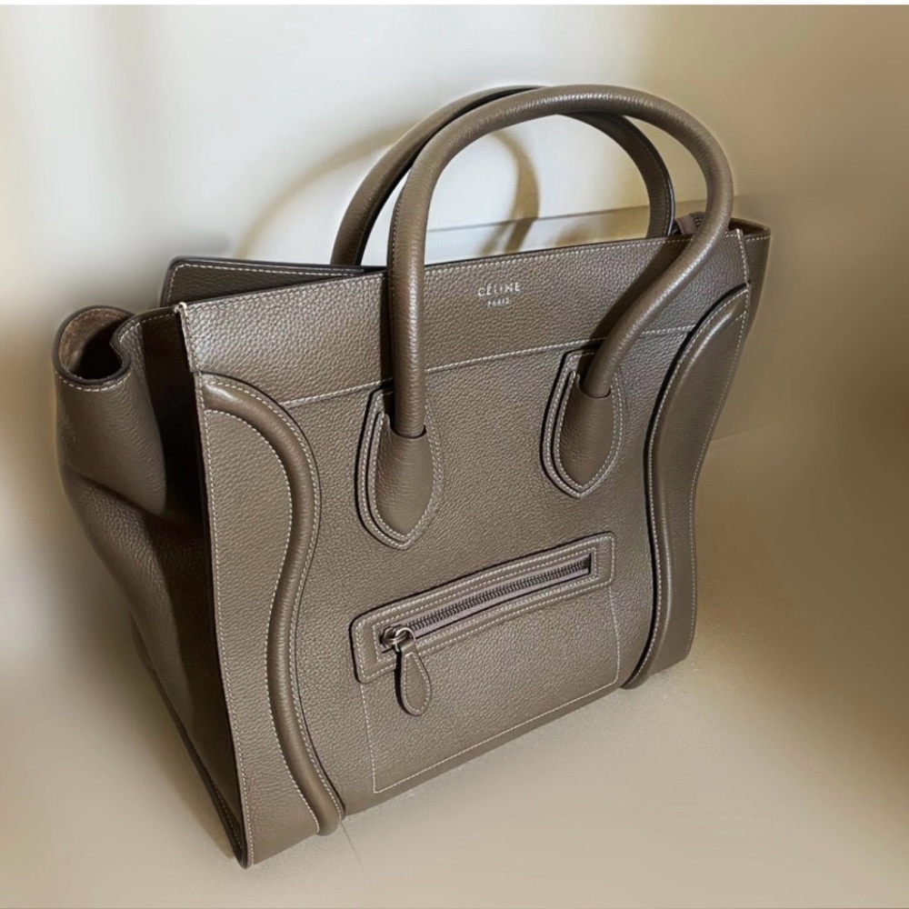 Celine Taupe Leather Luggage Tote Bag